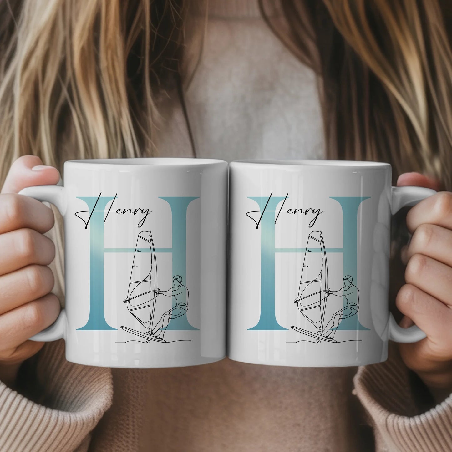 Personalisierte Tasse Mit Name Und Lineart Windsurfen Windsurfer Geschenk 1