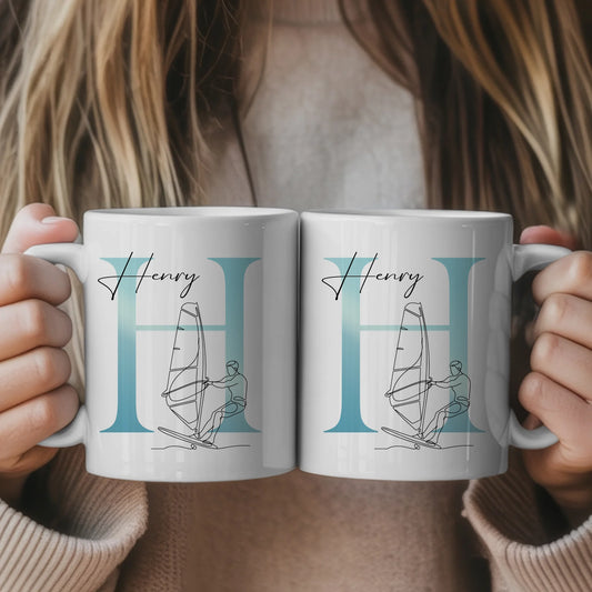 Personalisierte Tasse Mit Name Und Lineart Windsurfen Windsurfer Geschenk 1