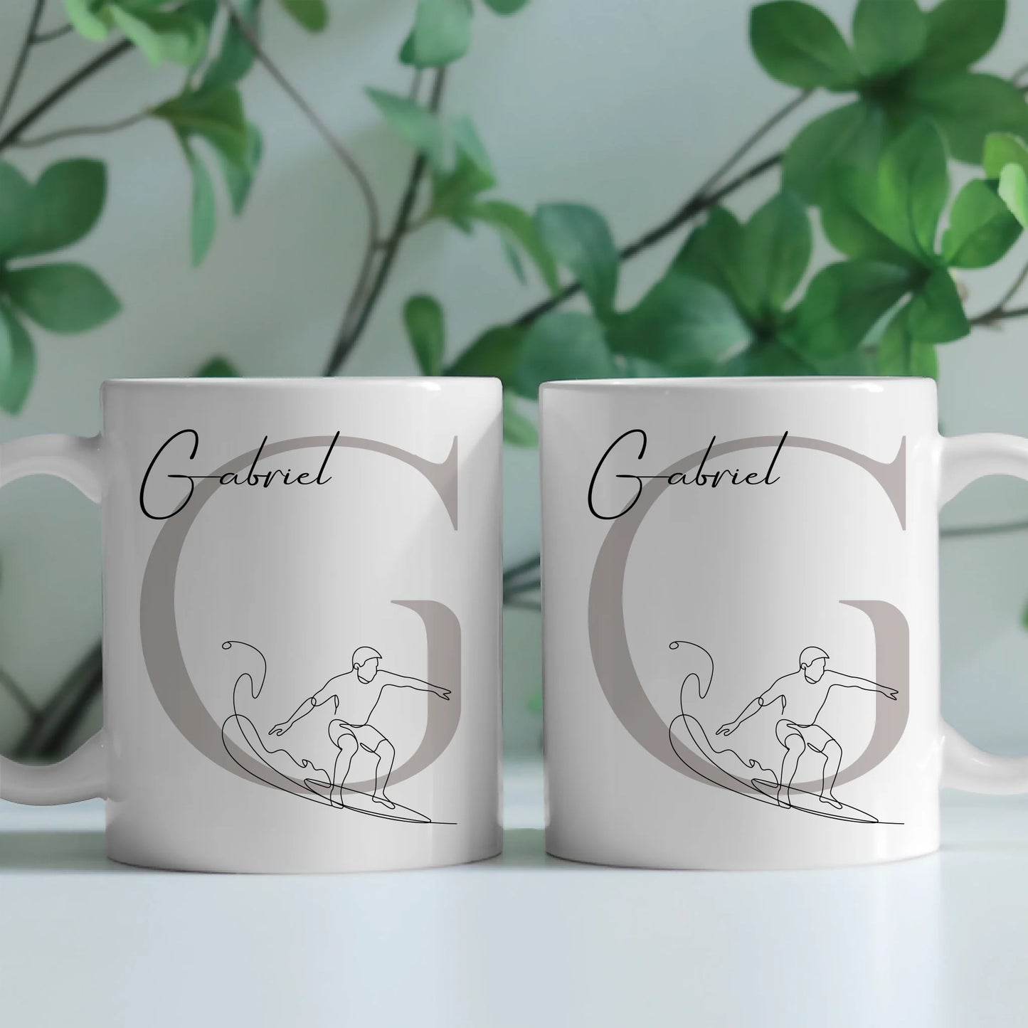 Personalisierte Tasse Mit Name Lineart Wellenreiten Wellenreiter Geschenkidee für Surfer 2