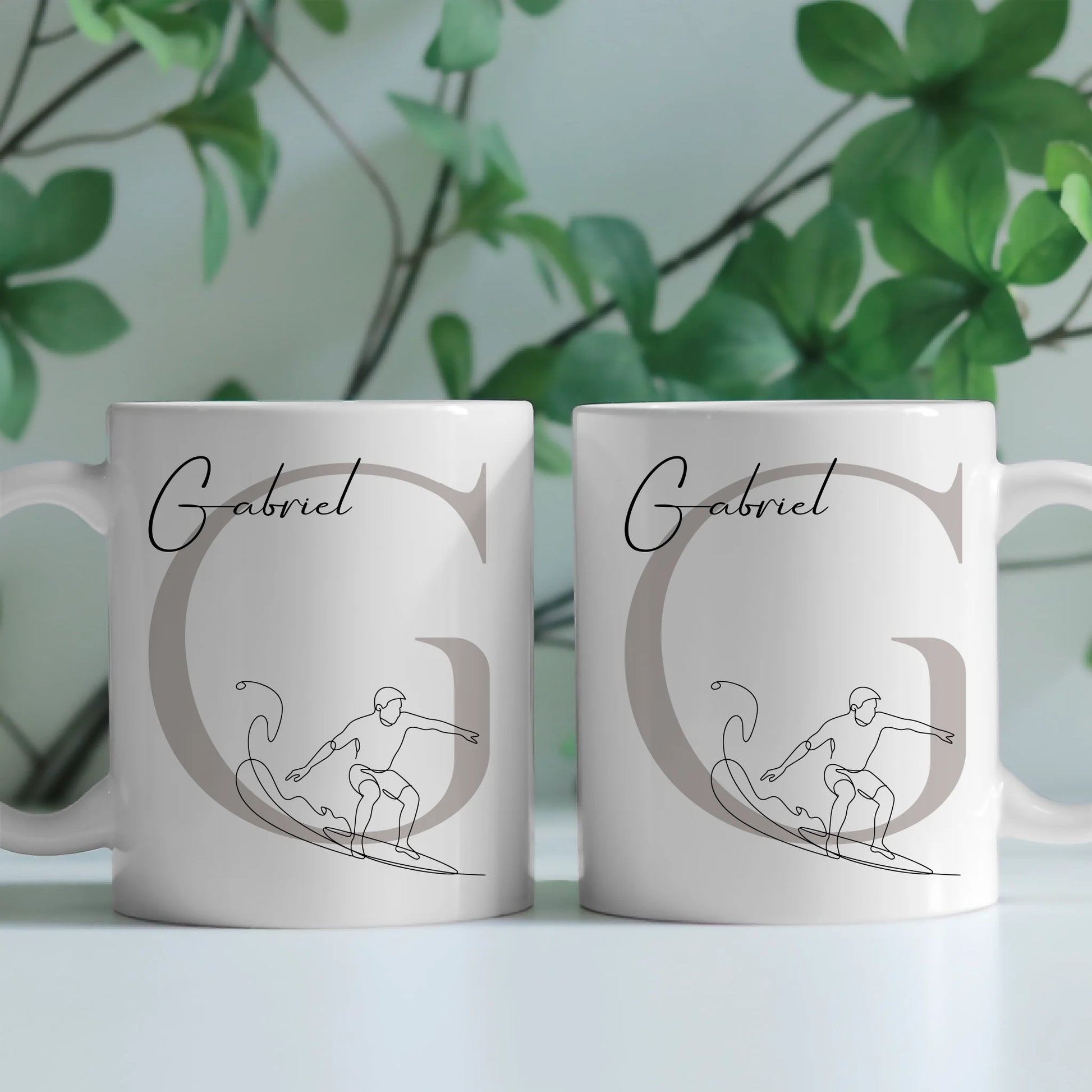 Personalisierte Tasse Mit Name Lineart Wellenreiten Wellenreiter Geschenkidee für Surfer 2