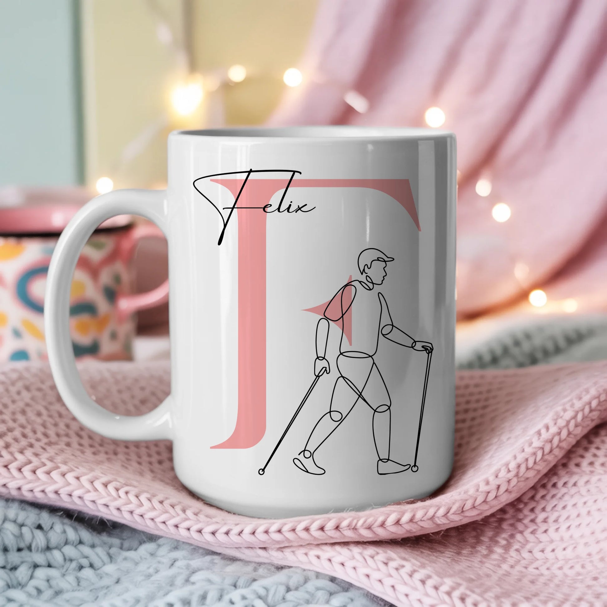 Personalisierte Tasse Mit Name Lineart Wandern Wanderer Geschenk für Wanderliebhaber 3