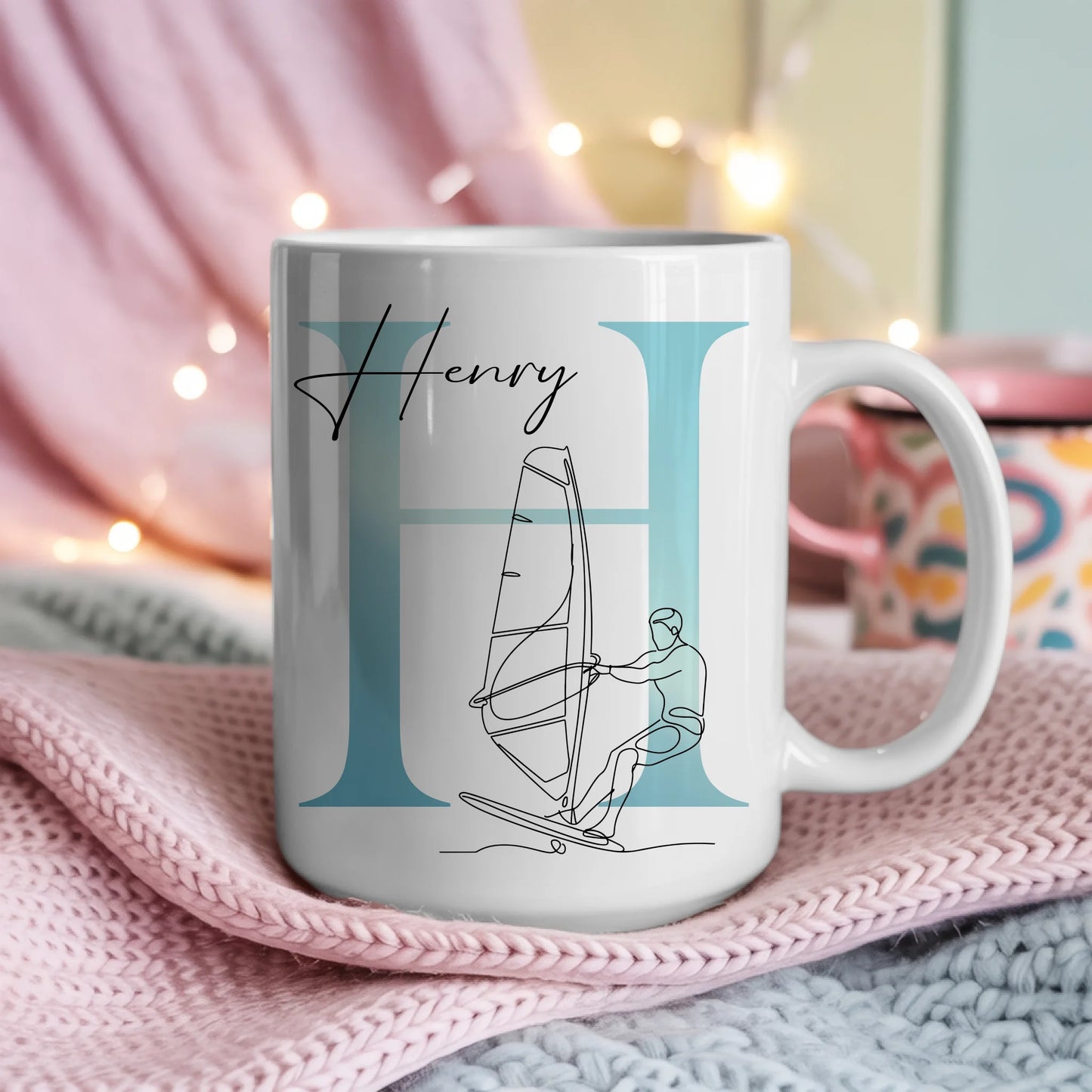 Personalisierte Tasse Mit Name Und Lineart Windsurfen Windsurfer Geschenk 4