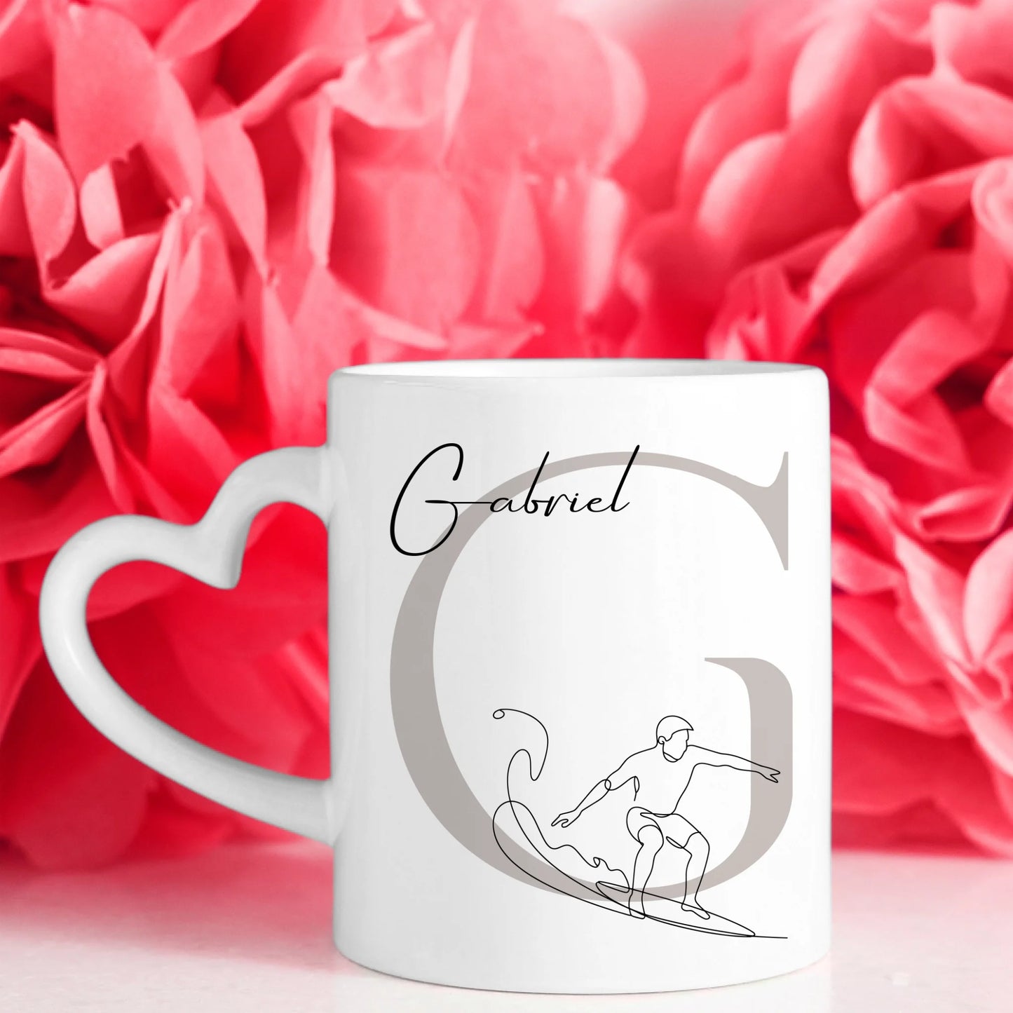 Personalisierte Tasse Mit Name Lineart Wellenreiten Wellenreiter Geschenkidee für Surfer 7