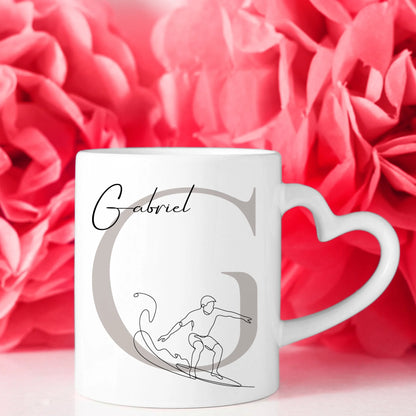 Personalisierte Tasse Mit Name Lineart Wellenreiten Wellenreiter Geschenkidee für Surfer 8