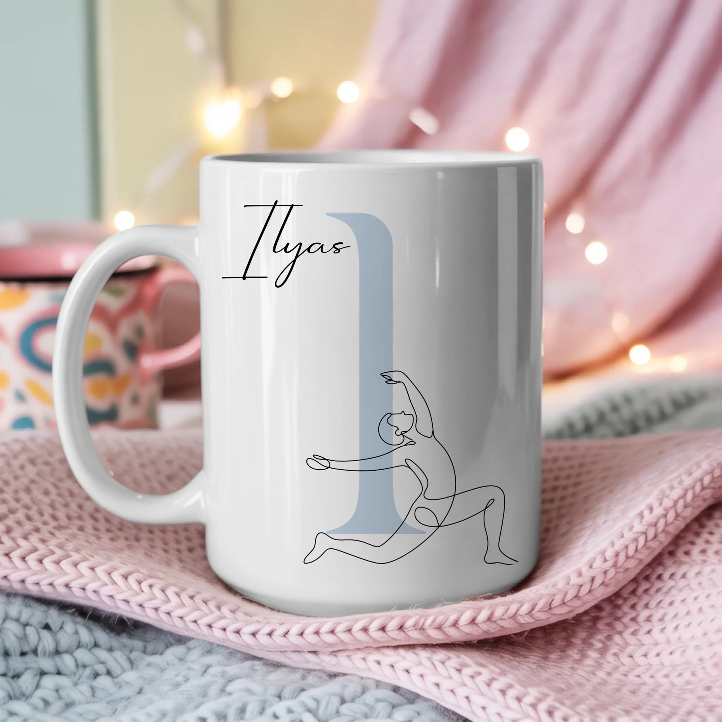 Personalisierte Tasse Mit Name Lineart Yoga Yogi Individuelles Geschenk für Yoga Fans 3