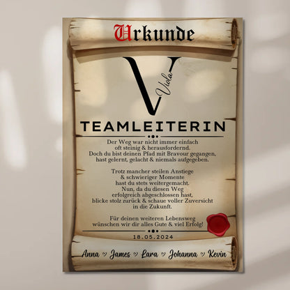 Geschenk Zum Abschluss Ausbildung Teamleiterin Urkunde Fotoboard