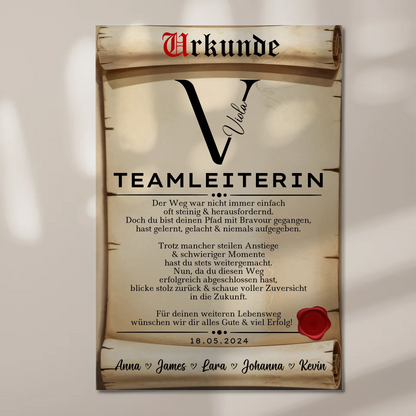 Geschenk Zum Abschluss Ausbildung Teamleiterin Urkunde Fotoboard