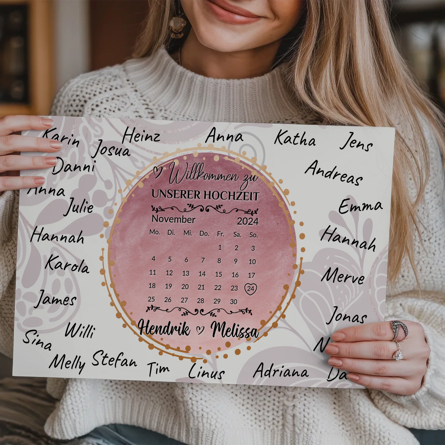 Fotoboard Hochzeit Herzlich Willkommen Rosa Aquarell