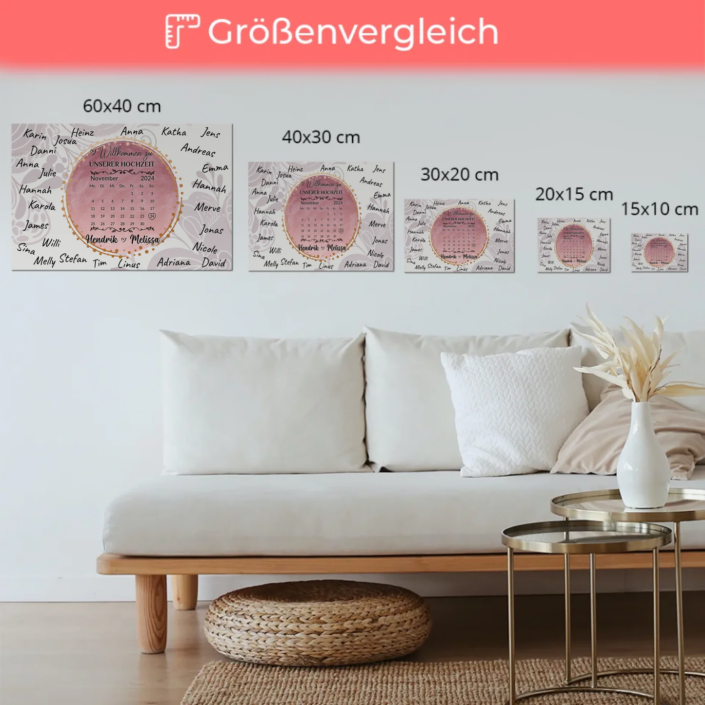 Fotoboard Hochzeit Herzlich Willkommen Rosa Aquarell