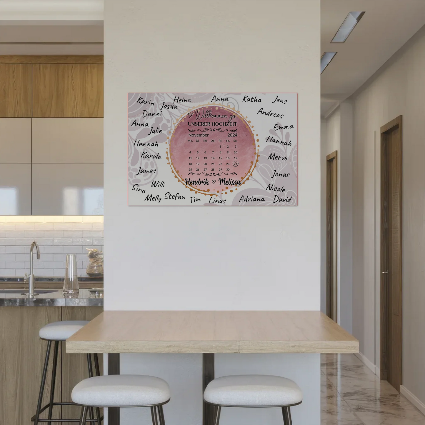 Fotoboard Hochzeit Herzlich Willkommen Rosa Aquarell