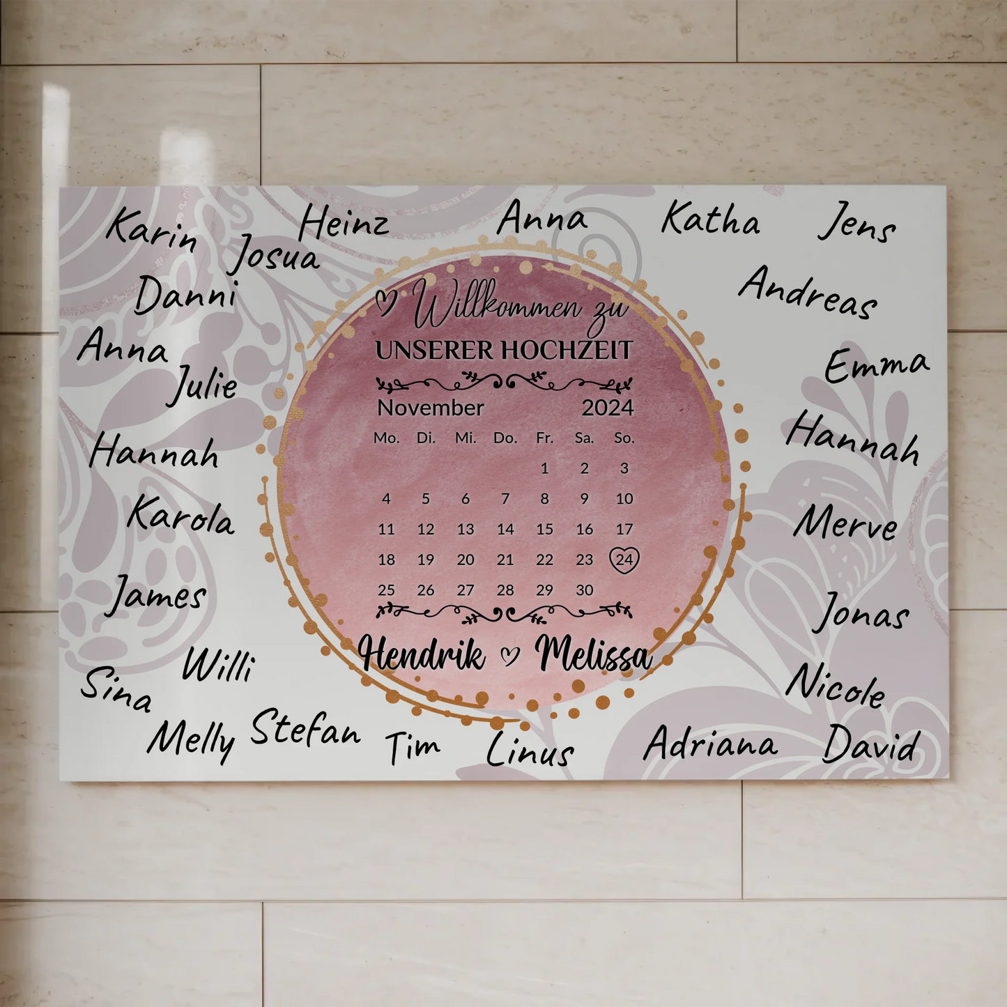 Fotoboard Hochzeit Herzlich Willkommen Rosa Aquarell