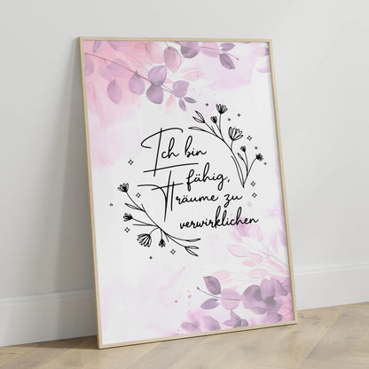 Affirmations Poster Ich bin fähig meine Träume zu verwirklichen