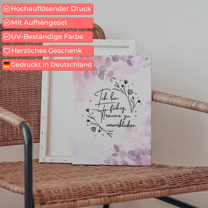 Affirmation Leinwand Spruch Ich bin fähig meine Träume verwirklichen