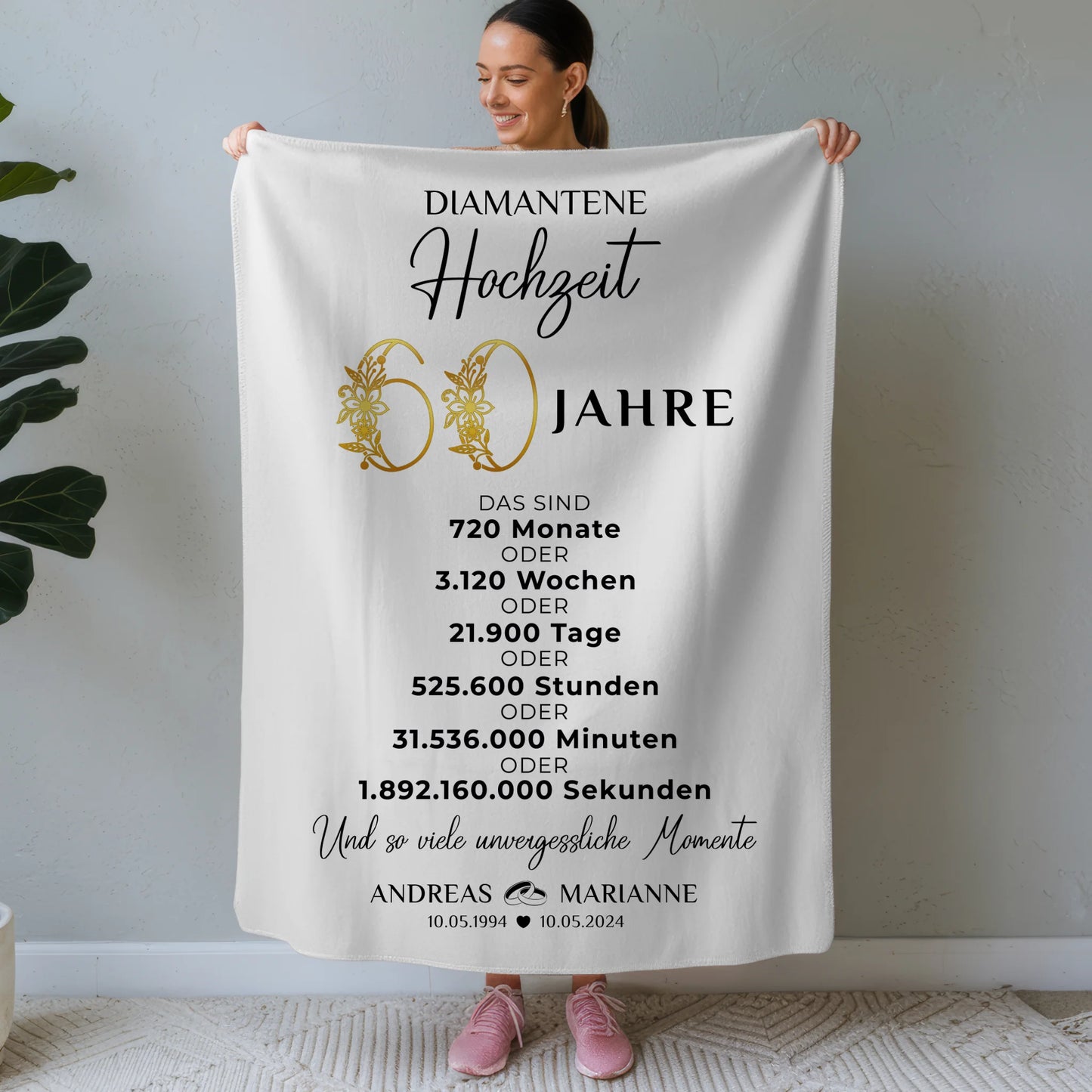 Personalisierte Decke Geschenk für den 60 Hochzeitstag zur Diamantenen Hochzeit