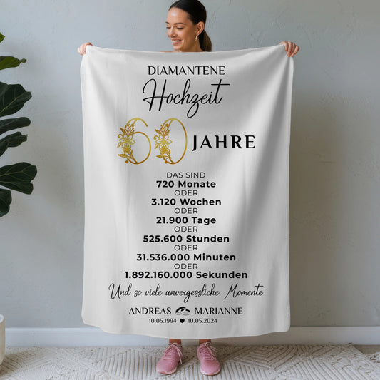 Personalisierte Decke Geschenk für den 60 Hochzeitstag zur Diamantenen Hochzeit
