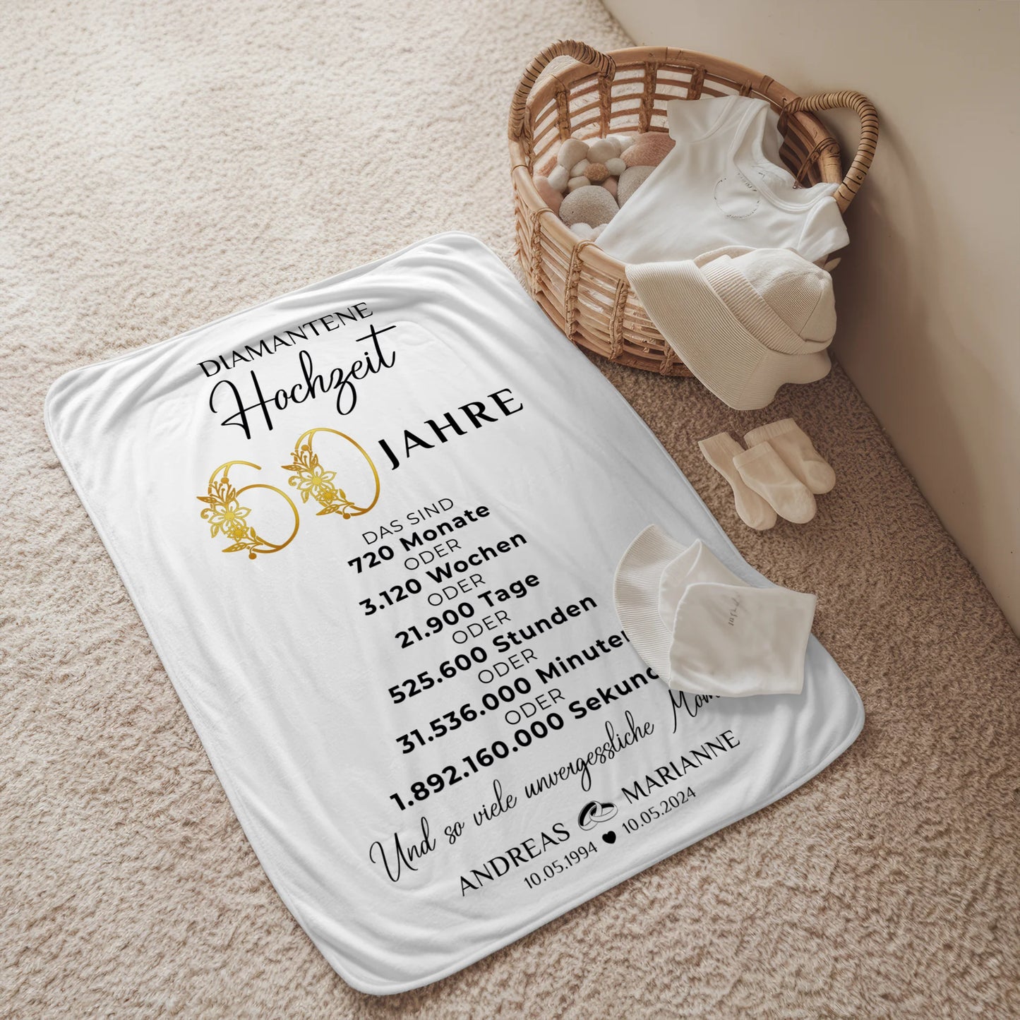 Personalisierte Decke Geschenk für den 60 Hochzeitstag zur Diamantenen Hochzeit