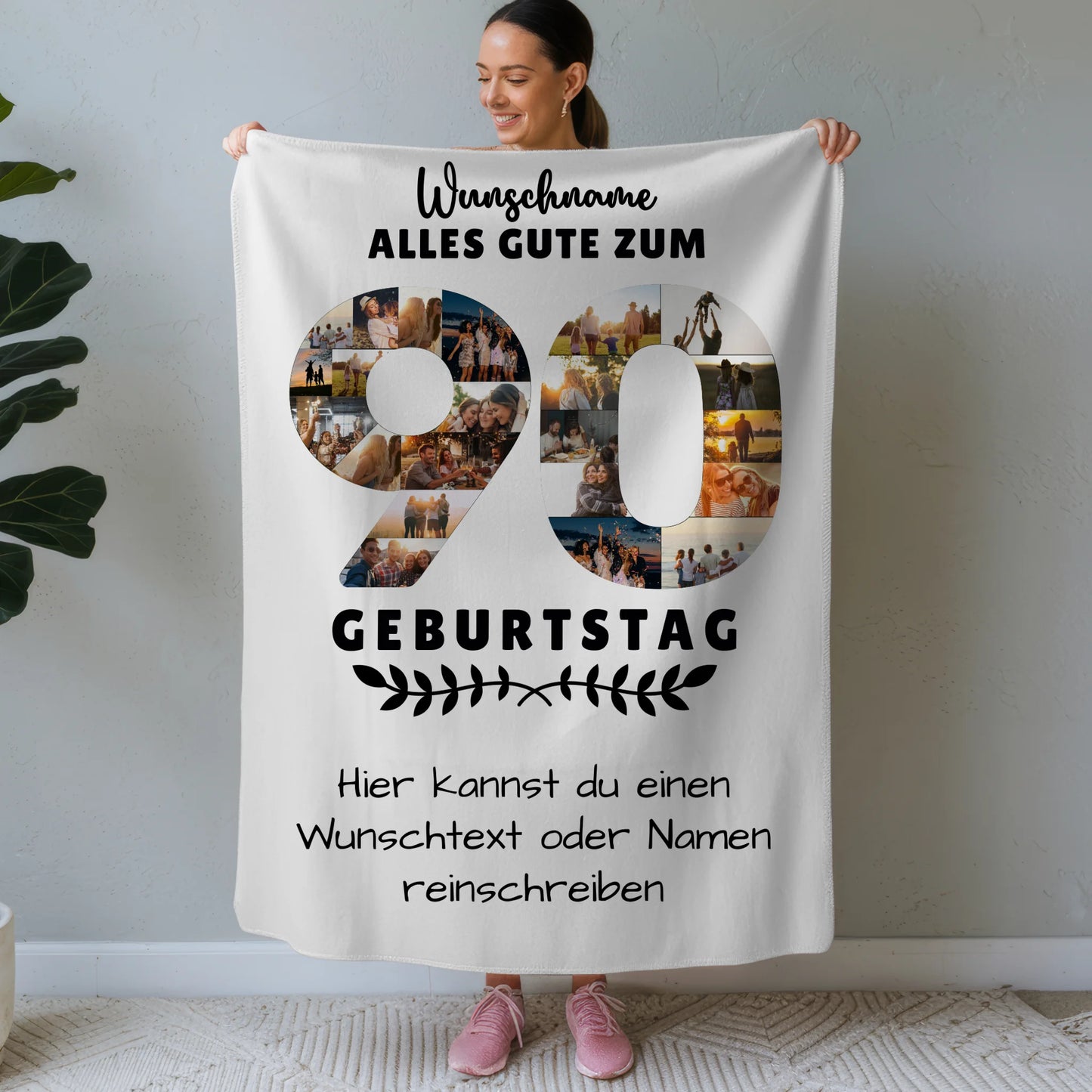 Personalisierte Decke zum 90 Geburtstag mit Wunschname und Wunschtext