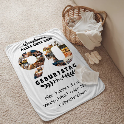 Personalisierte Decke zum 90 Geburtstag mit Wunschname und Wunschtext