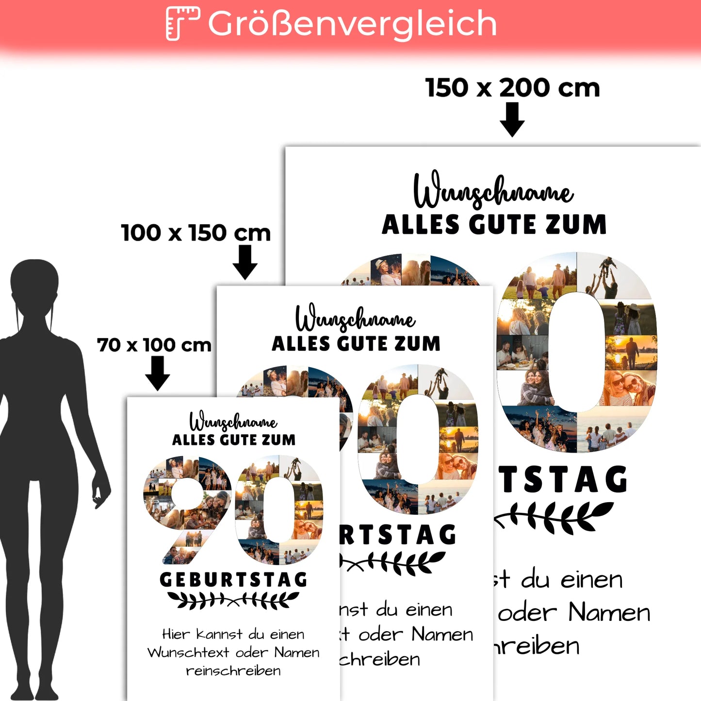 Personalisierte Decke zum 90 Geburtstag mit Wunschname und Wunschtext