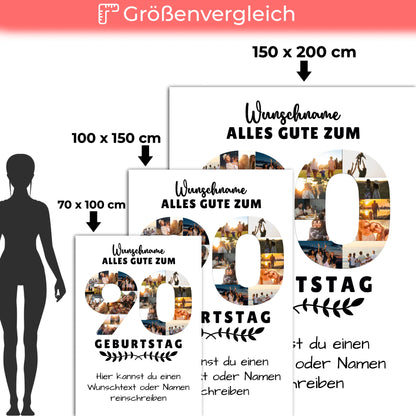 Personalisierte Decke zum 90 Geburtstag mit Wunschname und Wunschtext