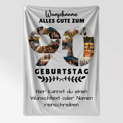 Personalisierte Decke zum 90 Geburtstag mit Wunschname und Wunschtext