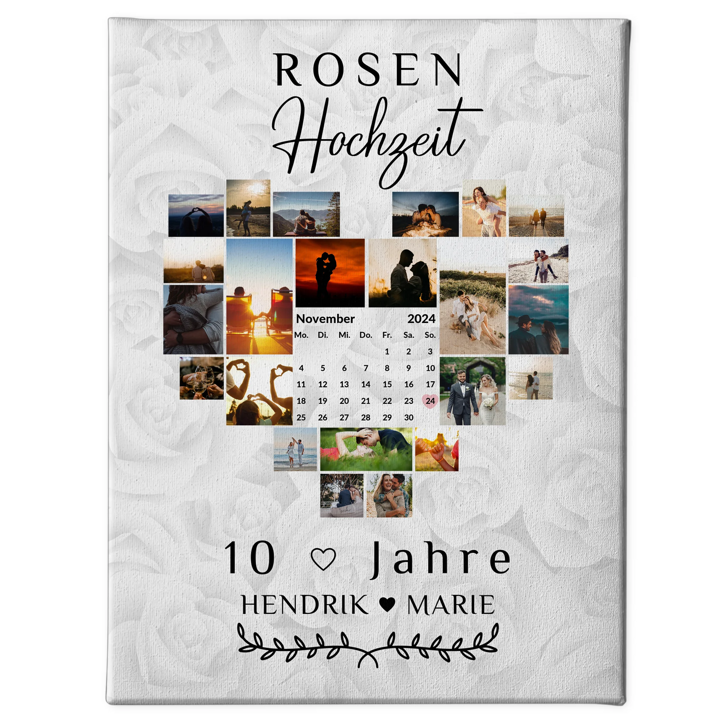Leinwand mit Kalender 10 Hochzeitstag Geschenk für Rosenhochzeit