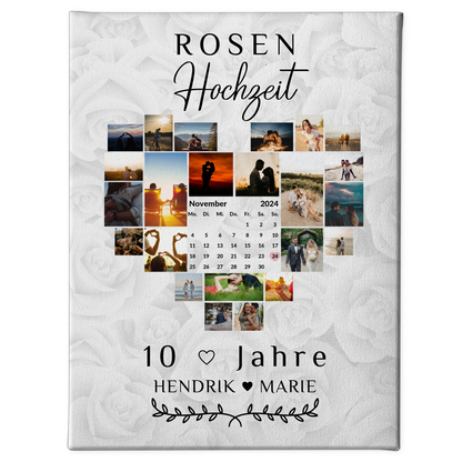 Leinwand mit Kalender 10 Hochzeitstag Geschenk für Rosenhochzeit