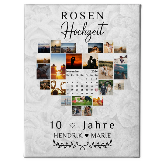 Leinwand mit Kalender 10 Hochzeitstag Geschenk für Rosenhochzeit