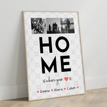 Personalisierte Familienposter mit Namen Geschenk Fotocollage Familie Home Is Where Your Heart Is