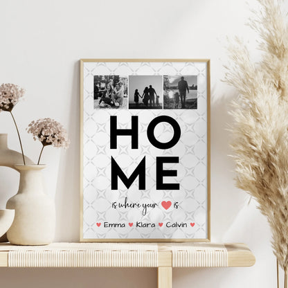 Personalisierte Familienposter mit Namen Geschenk Fotocollage Familie Home Is Where Your Heart Is