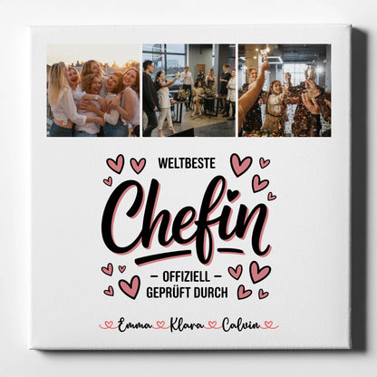 Leinwand Personalisiert Fotocollage für Chefin Weltbeste Chefin Offiziell Geprüft Durch 1