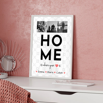 Personalisierte Familienposter mit Namen Geschenk Fotocollage Familie Home Is Where Your Heart Is