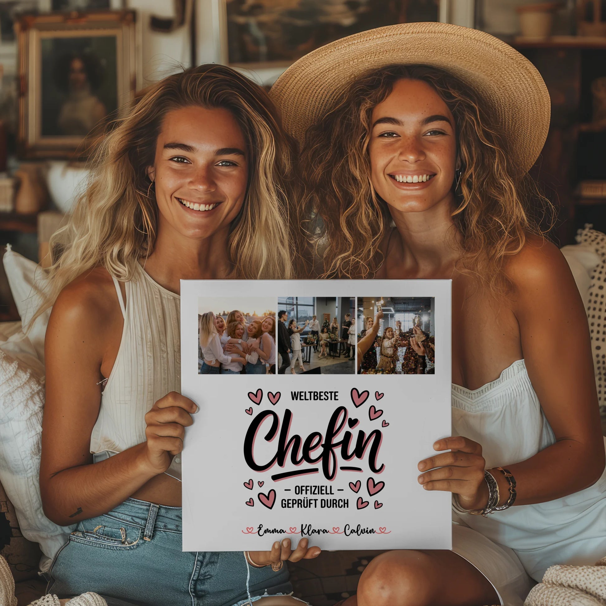 Leinwand Personalisiert Fotocollage für Chefin Weltbeste Chefin Offiziell Geprüft Durch 2