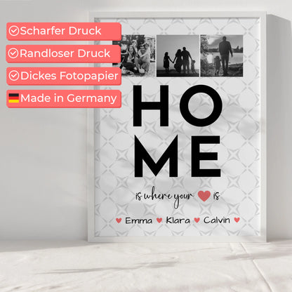 Personalisierte Familienposter mit Namen Geschenk Fotocollage Familie Home Is Where Your Heart Is