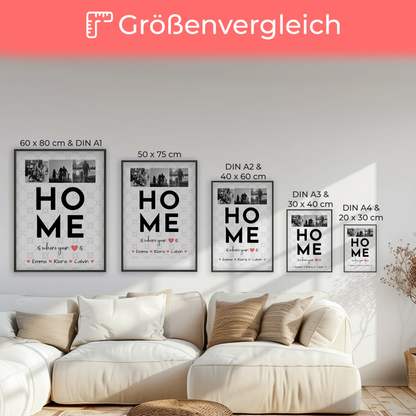 Personalisierte Familienposter mit Namen Geschenk Fotocollage Familie Home Is Where Your Heart Is