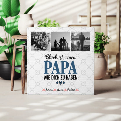 Personalisierte Leinwand Fotocollage Papa Glück ist einen Papa wie dich zu haben Geschenkidee 3
