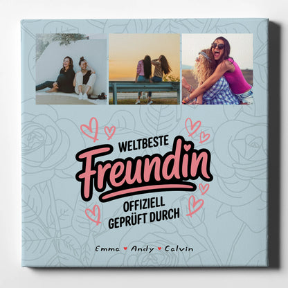 Leinwand beste Freundinnen Geschenk Fotocollage Beste Freundin Weltbeste Freundin Offiziell Geprüft Durch 1