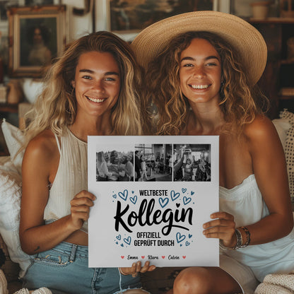 Personalisierte Leinwand für Kollegin mit Fotocollage Weltbeste Kollegin Offiziell Geprüft Durch 2