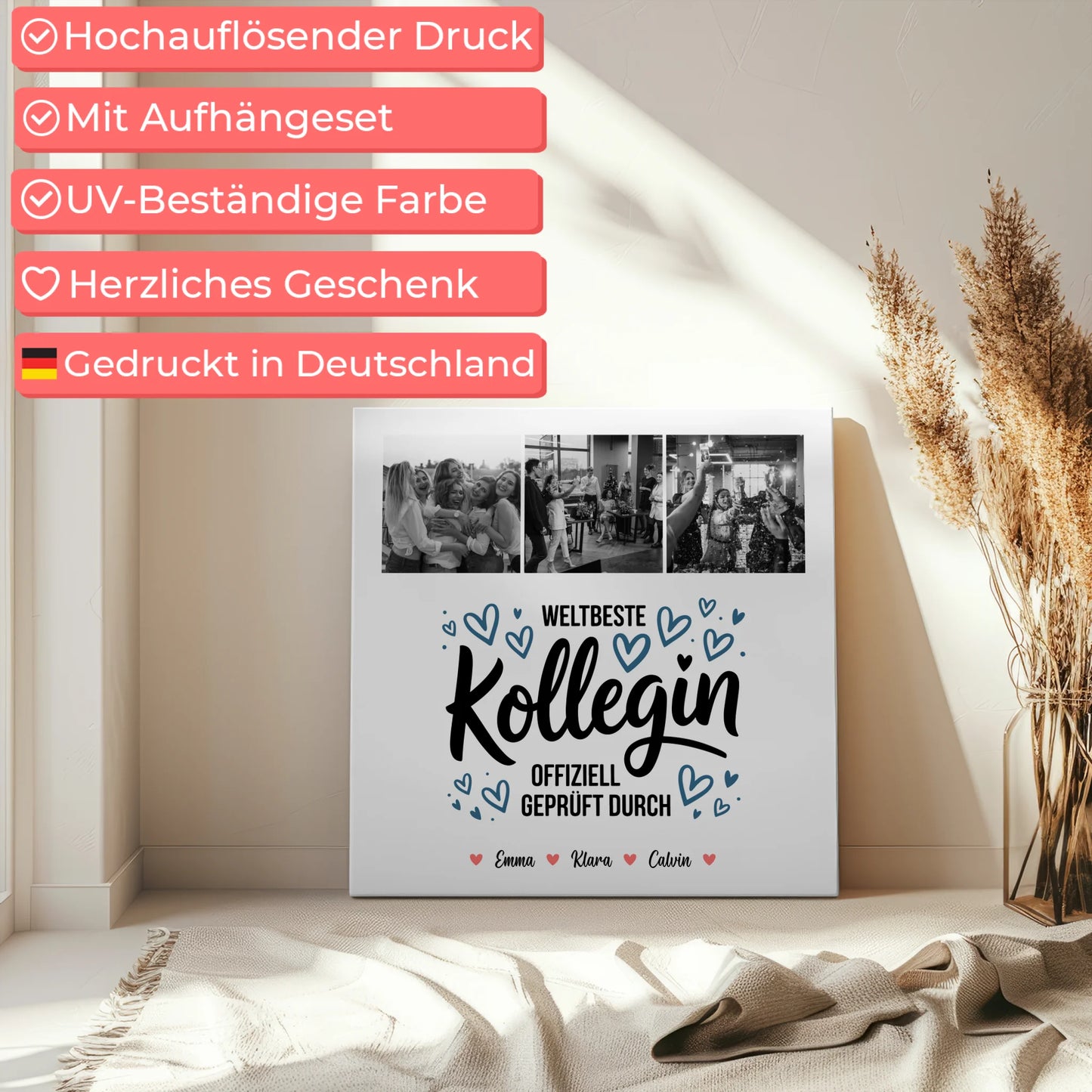 Personalisierte Leinwand für Kollegin mit Fotocollage Weltbeste Kollegin Offiziell Geprüft Durch 5