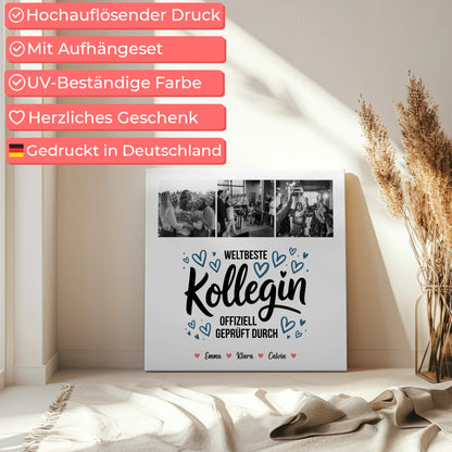 Personalisierte Leinwand für Kollegin mit Fotocollage Weltbeste Kollegin Offiziell Geprüft Durch 5