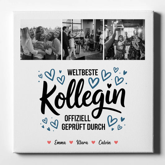 Personalisierte Leinwand für Kollegin mit Fotocollage Weltbeste Kollegin Offiziell Geprüft Durch 1