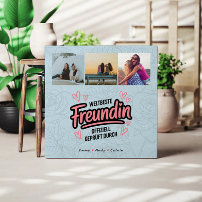 Leinwand beste Freundinnen Geschenk Fotocollage Beste Freundin Weltbeste Freundin Offiziell Geprüft Durch 3
