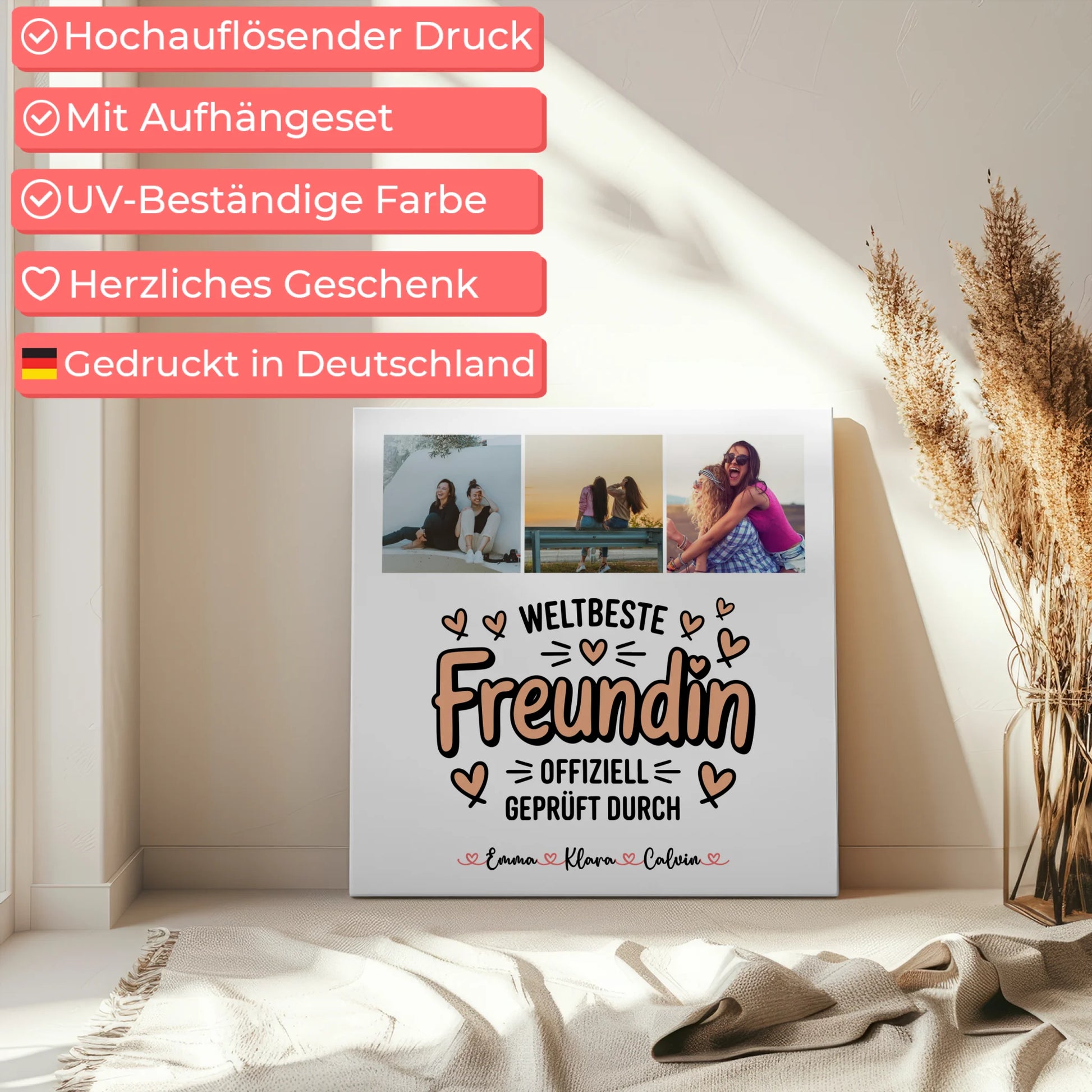 Personalisiertes Bild Beste Freundin Leinwand Fotocollage für Beste Freundin Weltbeste Freundin Offiziell Geprüft Durch 5