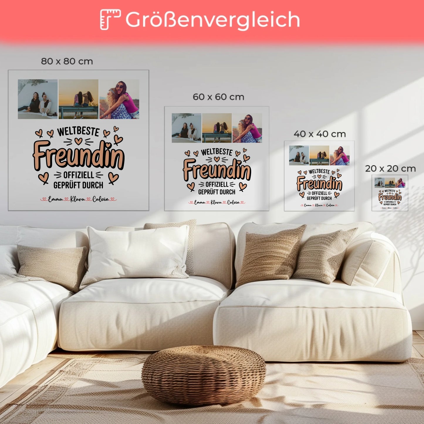 Personalisiertes Bild Beste Freundin Leinwand Fotocollage für Beste Freundin Weltbeste Freundin Offiziell Geprüft Durch 6