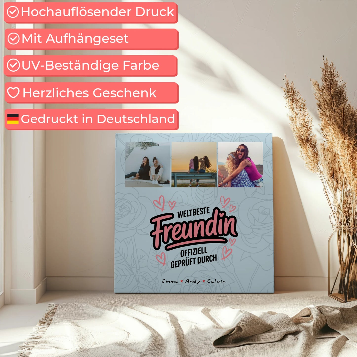 Leinwand beste Freundinnen Geschenk Fotocollage Beste Freundin Weltbeste Freundin Offiziell Geprüft Durch 5