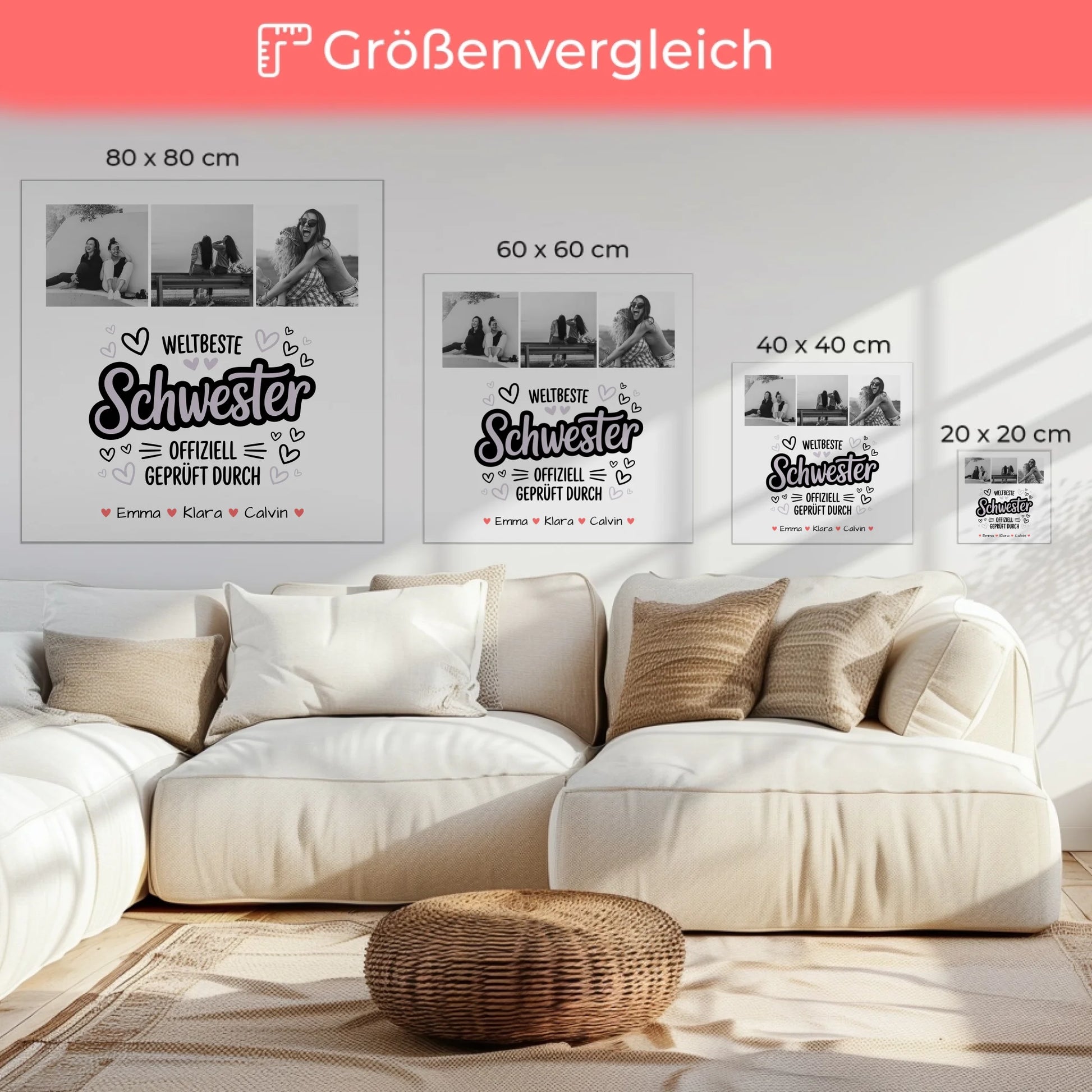 Personalisierte Leinwand Schwester Fotocollage Schwester Weltbeste Schwester Offiziell Geprüft Durch 6