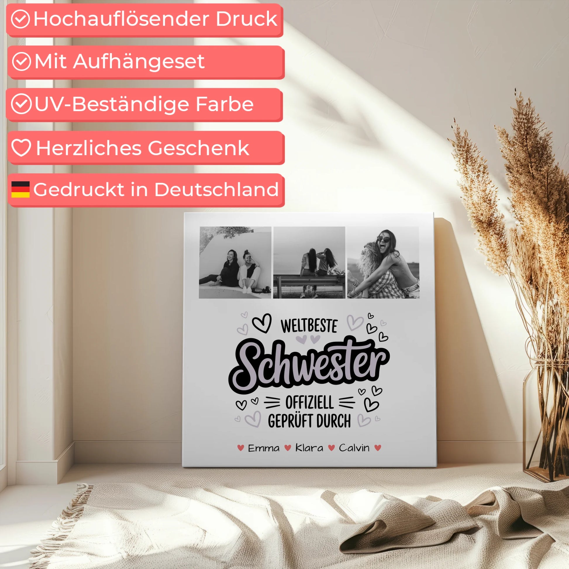 Personalisierte Leinwand Schwester Fotocollage Schwester Weltbeste Schwester Offiziell Geprüft Durch 5