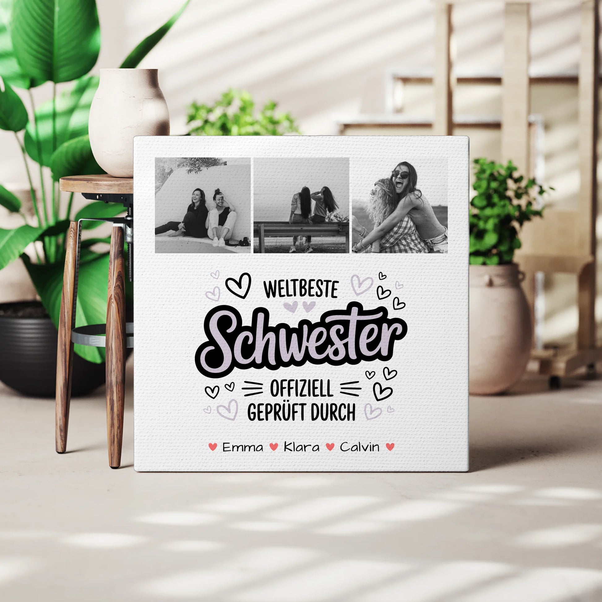 Personalisierte Leinwand Schwester Fotocollage Schwester Weltbeste Schwester Offiziell Geprüft Durch 3