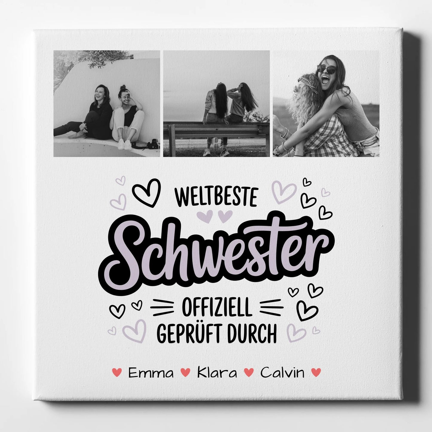 Personalisierte Leinwand Schwester Fotocollage Schwester Weltbeste Schwester Offiziell Geprüft Durch 1
