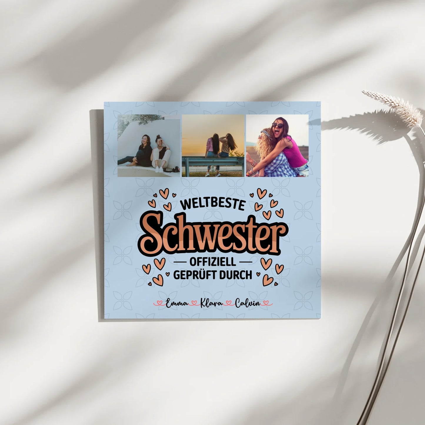 Personalisierte Leinwand Schwester mit Fotocollage für Schwester Weltbeste Schwester Offiziell Geprüft Durch 4